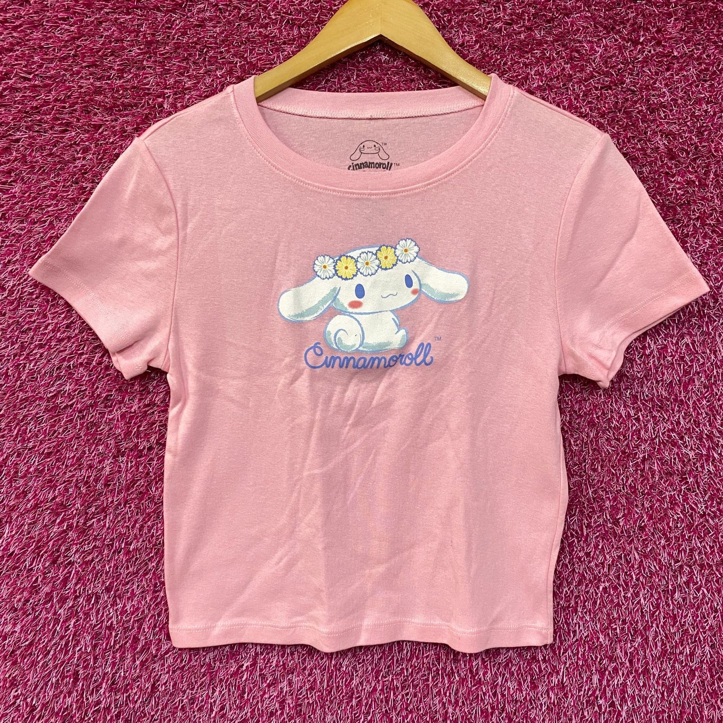 Sanrio Cinnnamoroll Flower Crown Pink Croptop T-Shirt Large