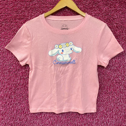 Sanrio Cinnnamoroll Flower Crown Pink Croptop T-Shirt Large