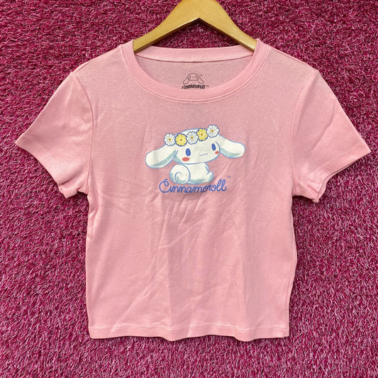 Sanrio Cinnnamoroll Flower Crown Pink Croptop T-Shirt Large
