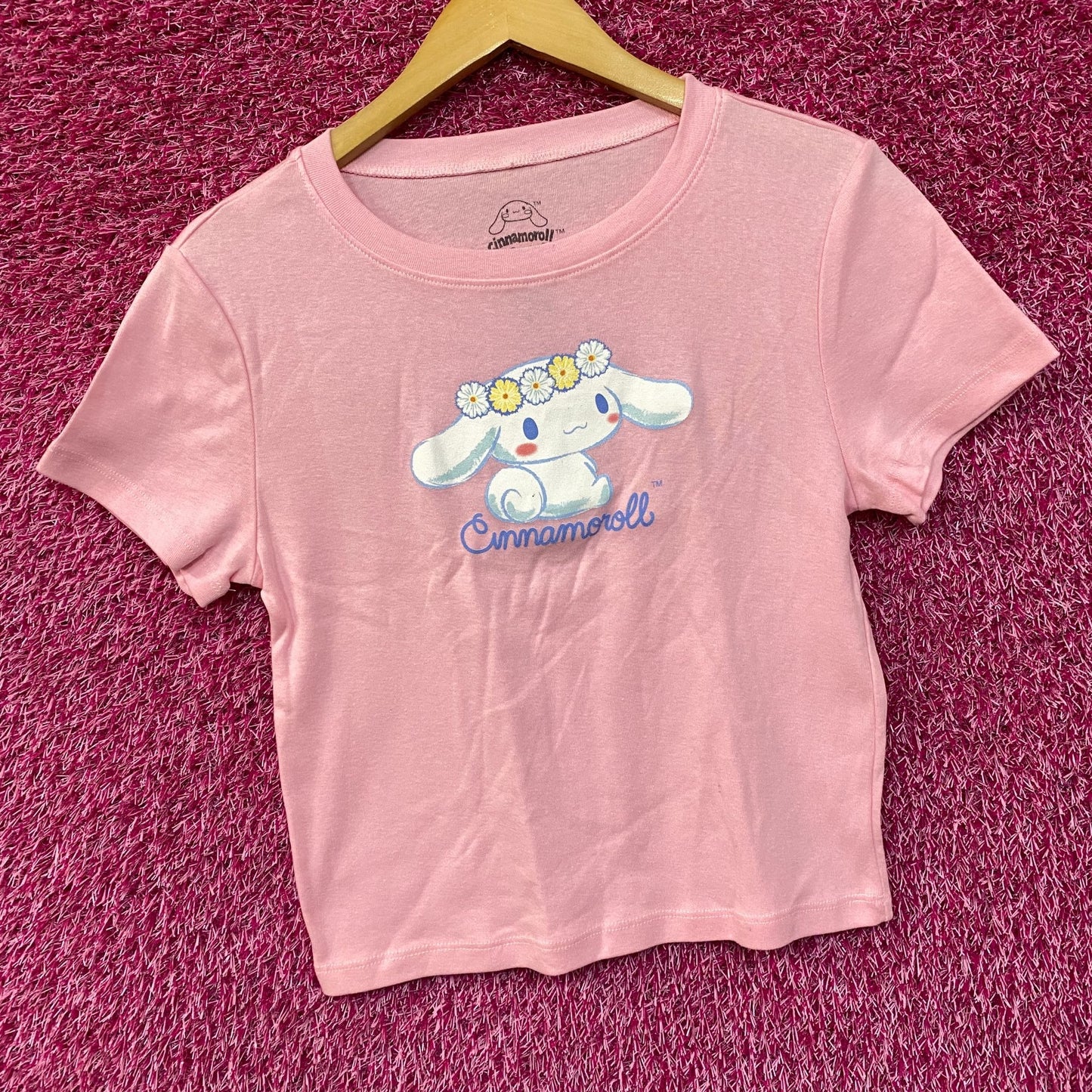Sanrio Cinnnamoroll Flower Crown Pink Croptop T-Shirt Large
