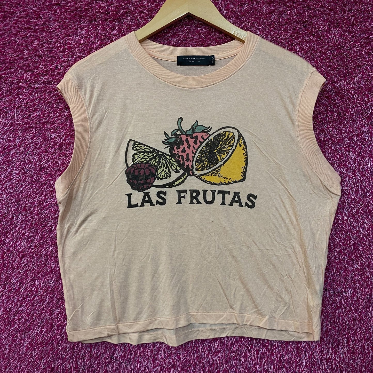 Junk Food Clothing Las Frutas Vintage Style Tissue Women's Crop Tank Large