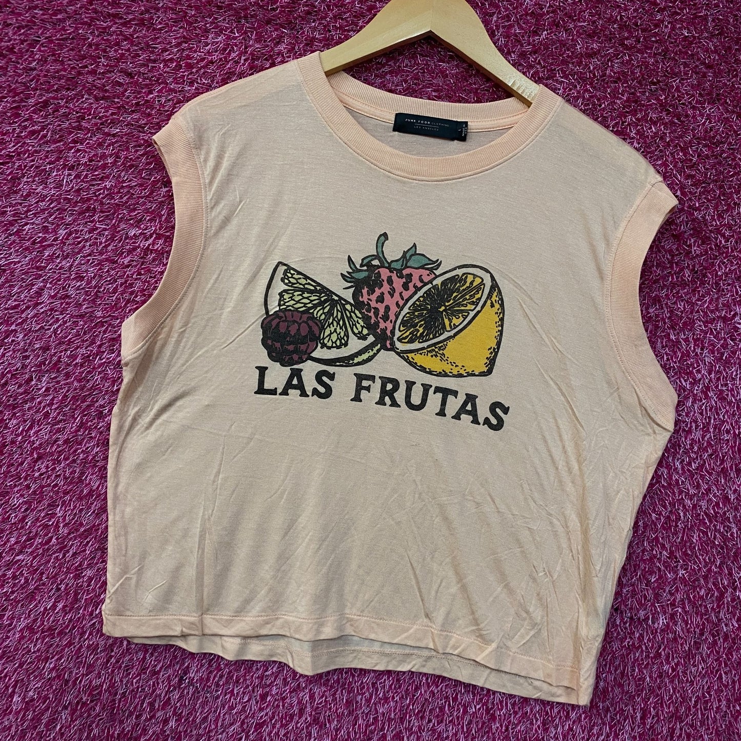 Junk Food Clothing Las Frutas Vintage Style Tissue Women's Crop Tank Large