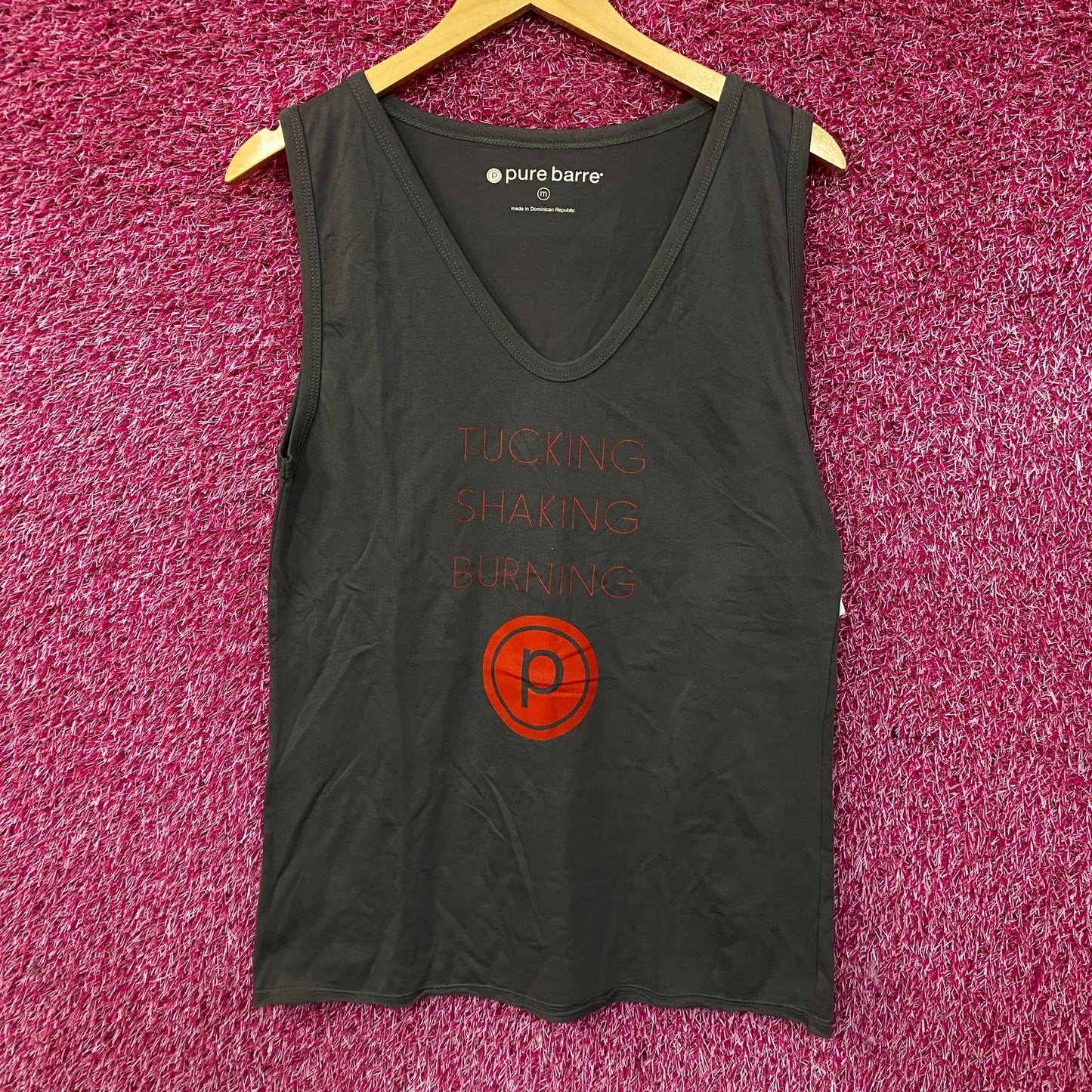 Pure Barre "Tucking, Shaking, Burning" V-Neck Workout Tank Medium