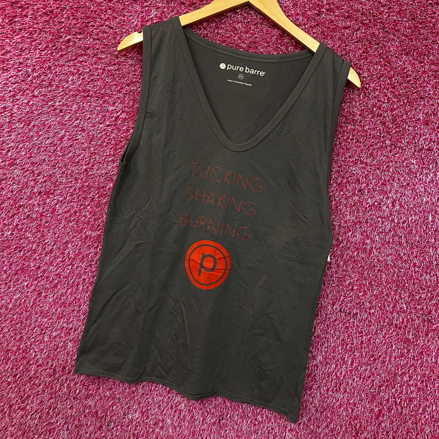 Pure Barre "Tucking, Shaking, Burning" V-Neck Workout Tank Medium