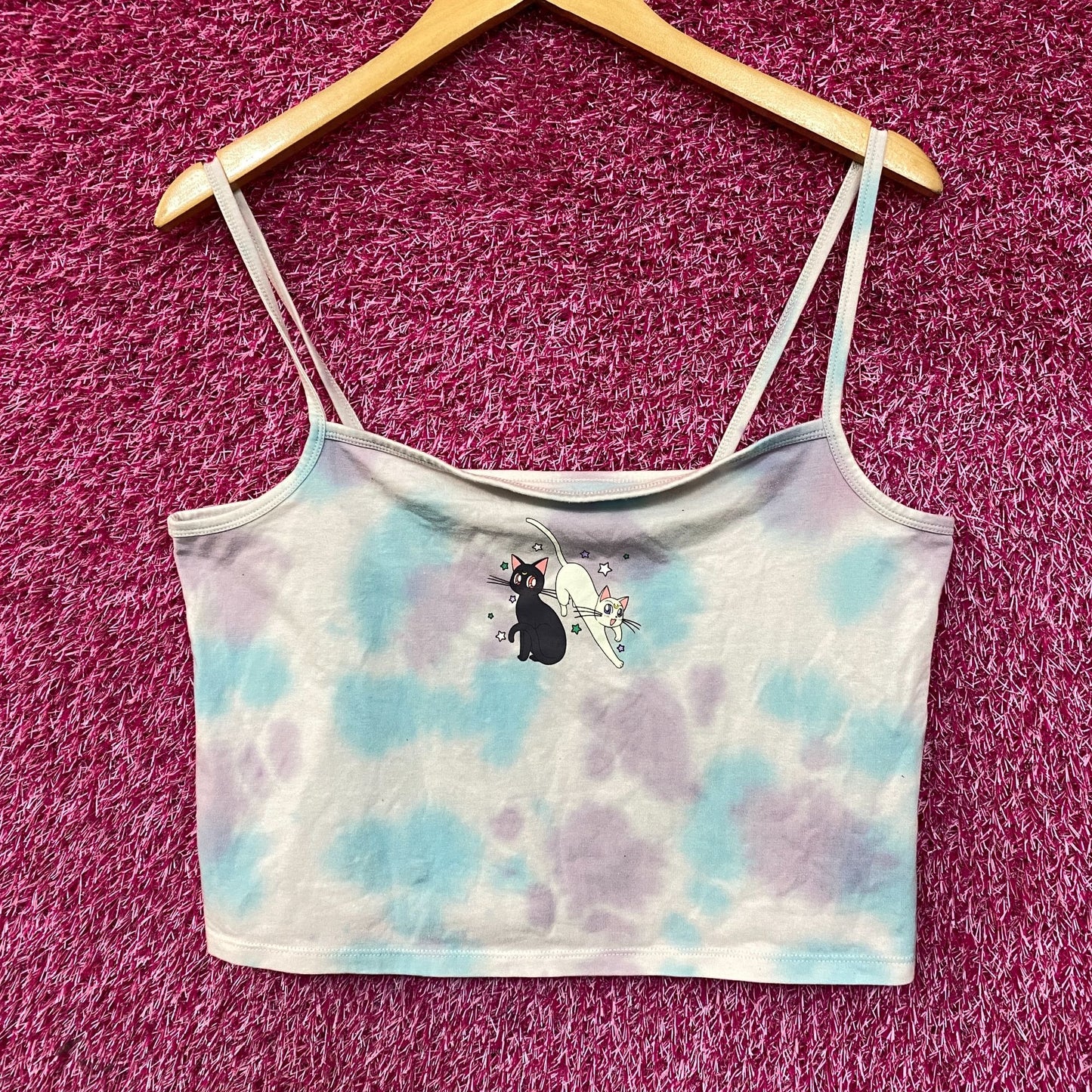 Sailor Moon Luna and Artemis Tiedye Croptop tank XL