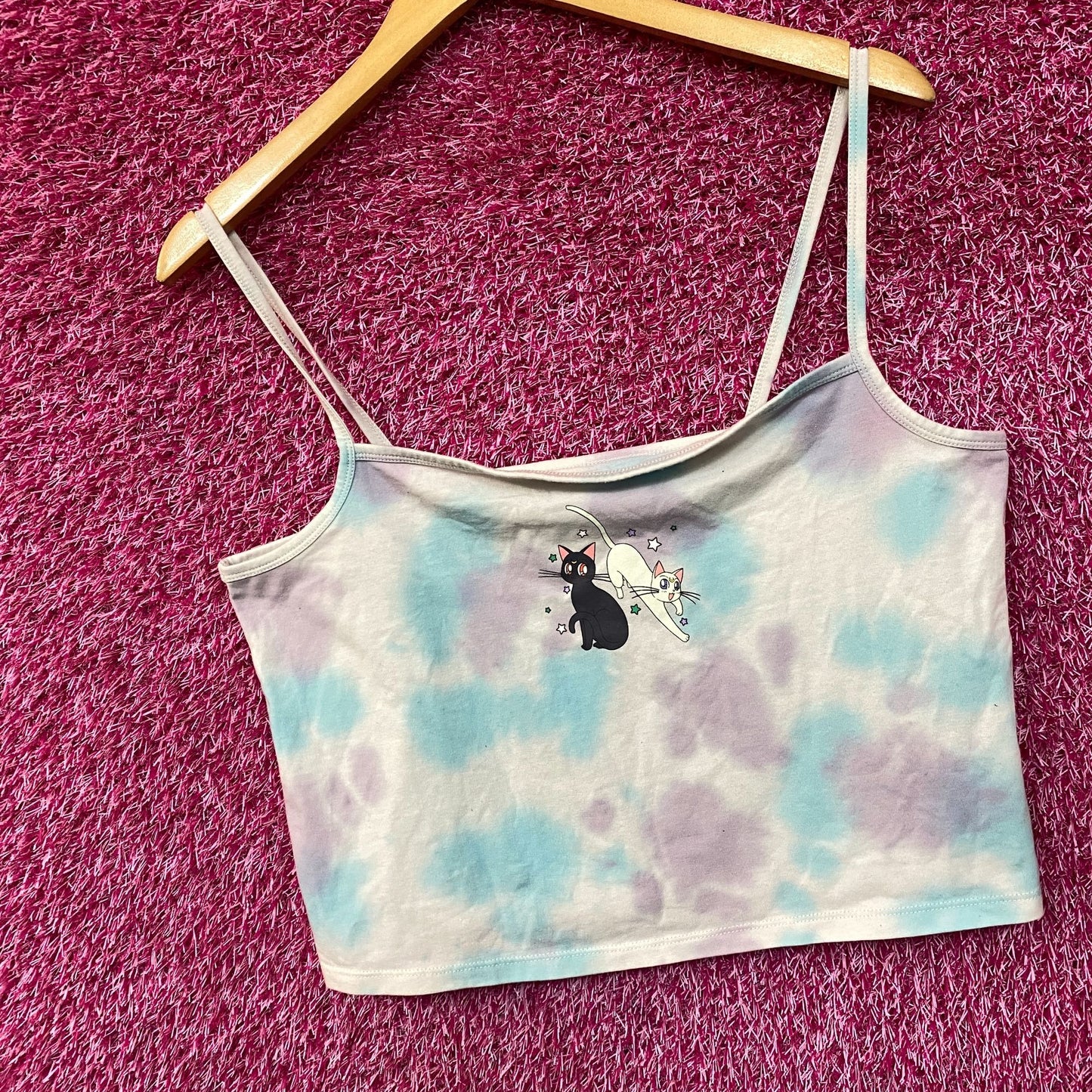 Sailor Moon Luna and Artemis Tiedye Croptop tank XL