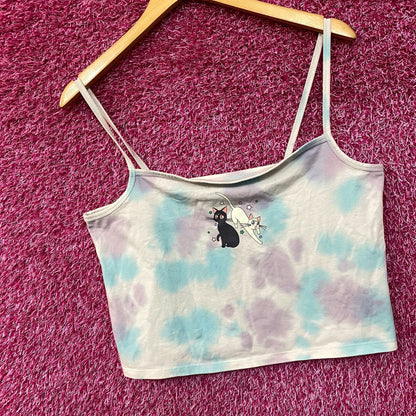 Sailor Moon Luna and Artemis Tiedye Croptop tank XL