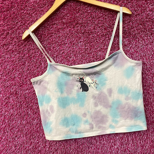 Sailor Moon Luna and Artemis Tiedye Croptop tank XL