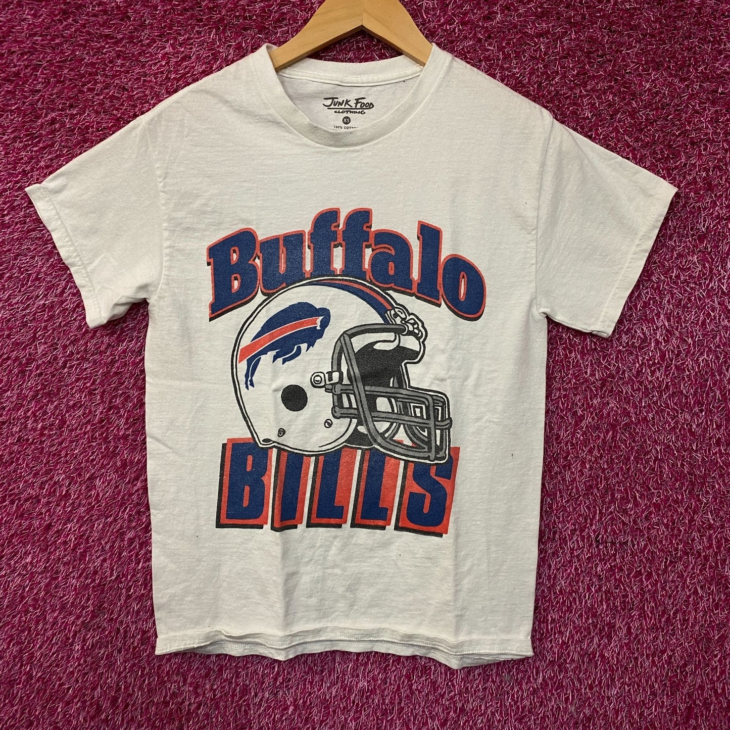 NFL Junk Food Buffalo Bills White Shirt Helmet Logo XS
