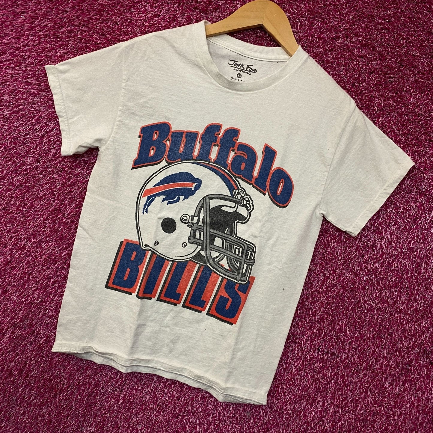 NFL Junk Food Buffalo Bills White Shirt Helmet Logo XS
