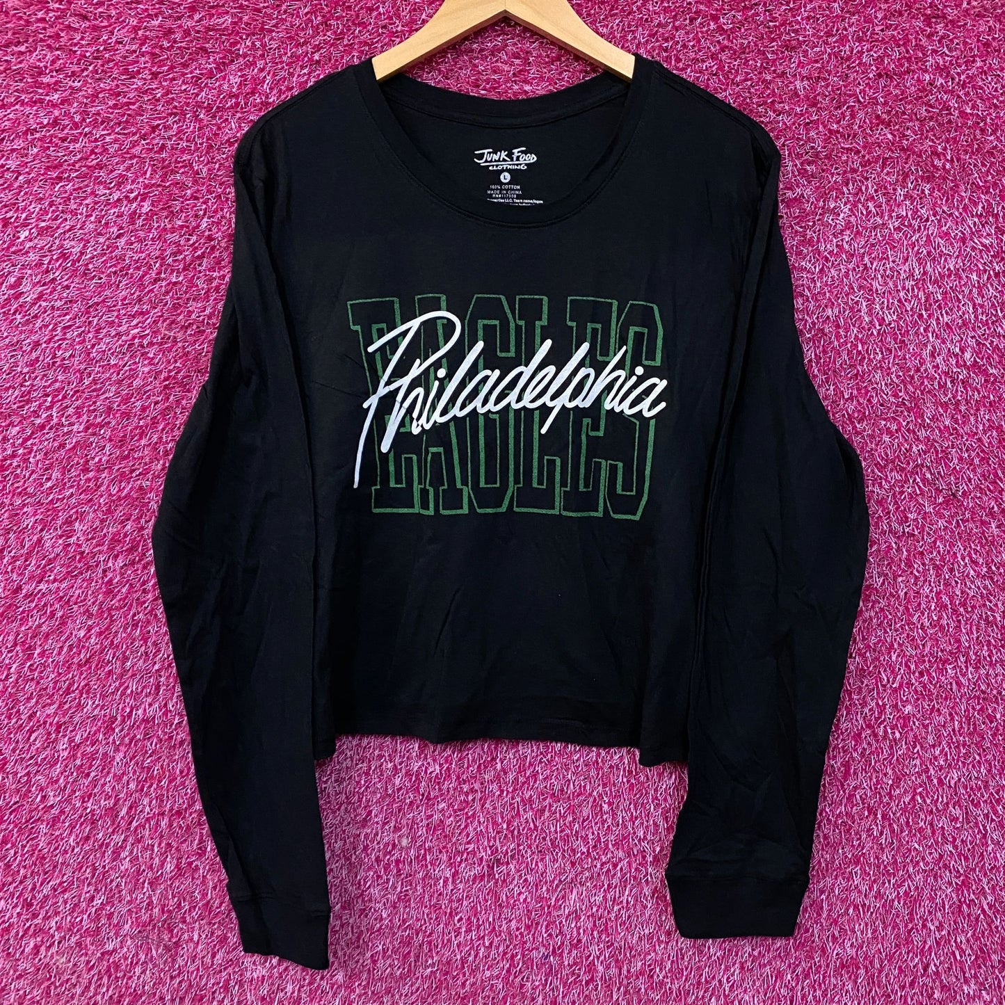 Junk Food Clothing Philadelphia Eagles Timeout Long Sleeve Crop Tee Large