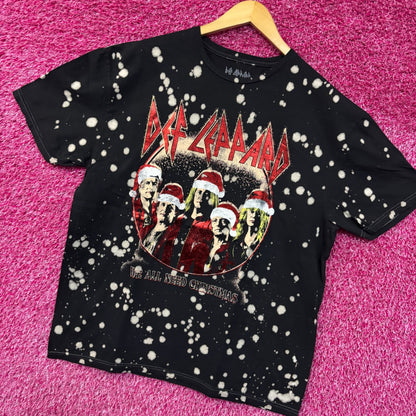 Def Leppard we all need Christmas bleach dye rock Tshirt size large