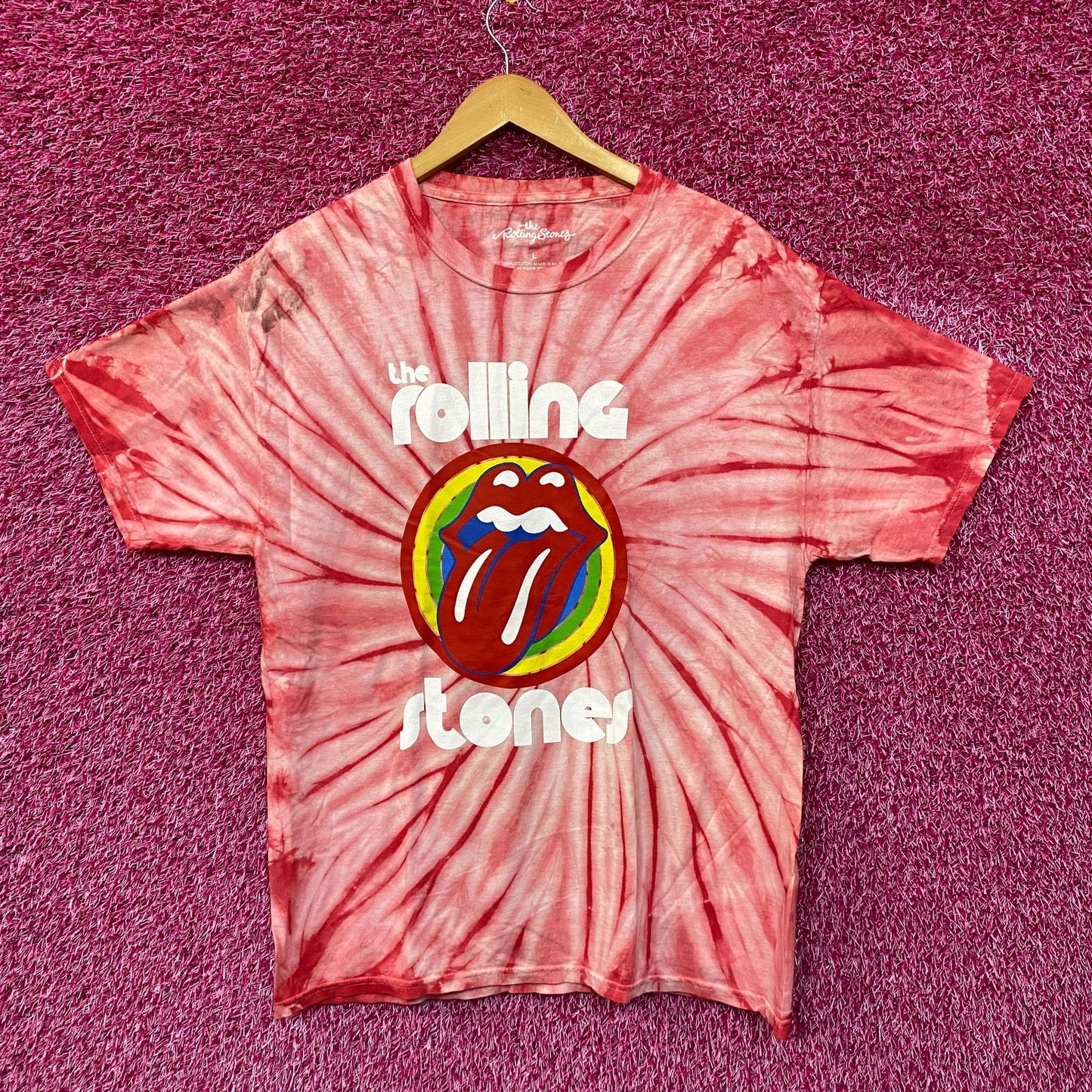 The Rolling Stones Hot Lips Red Tie Dye Tshirt size Large
