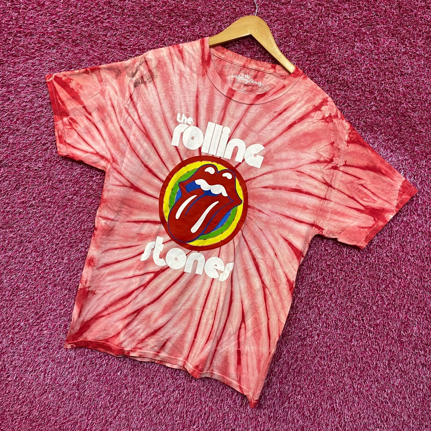 The Rolling Stones Hot Lips Red Tie Dye Tshirt size Large