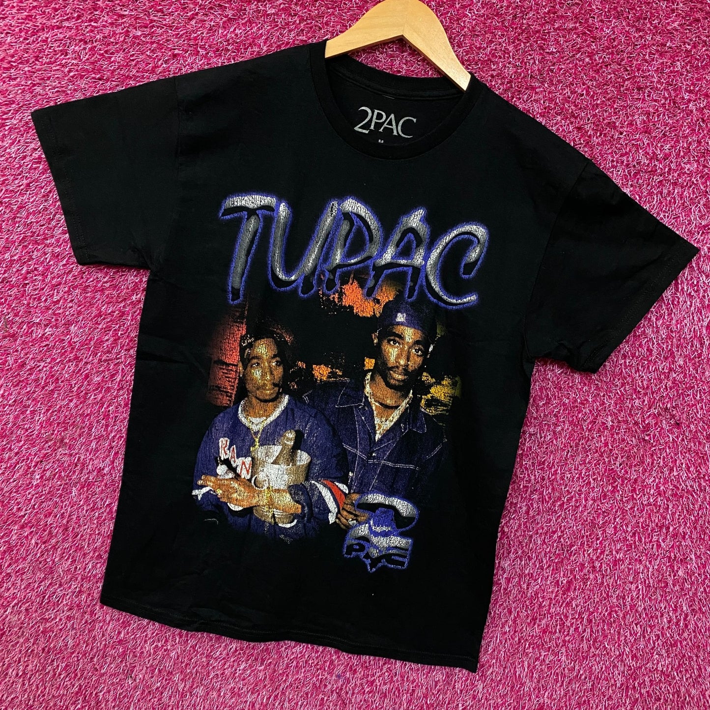 Tupac Portrait Collage Hip Hop Graphic T-Shirt Medium