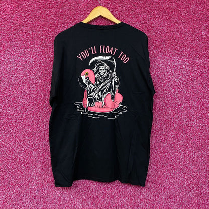 You’ll Float Too Grim Reaper Flamingo Floatie Long Sleeve L