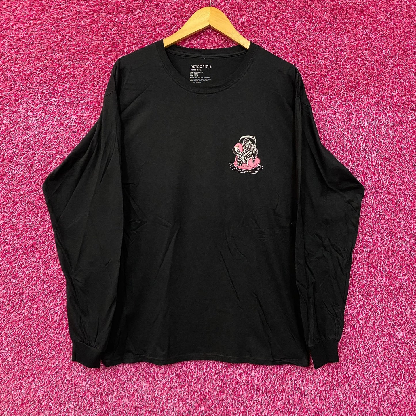 You’ll Float Too Grim Reaper Flamingo Floatie Long Sleeve L