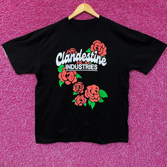 Clandestine Industries Floating Roses Scene Skater T-Shirt L