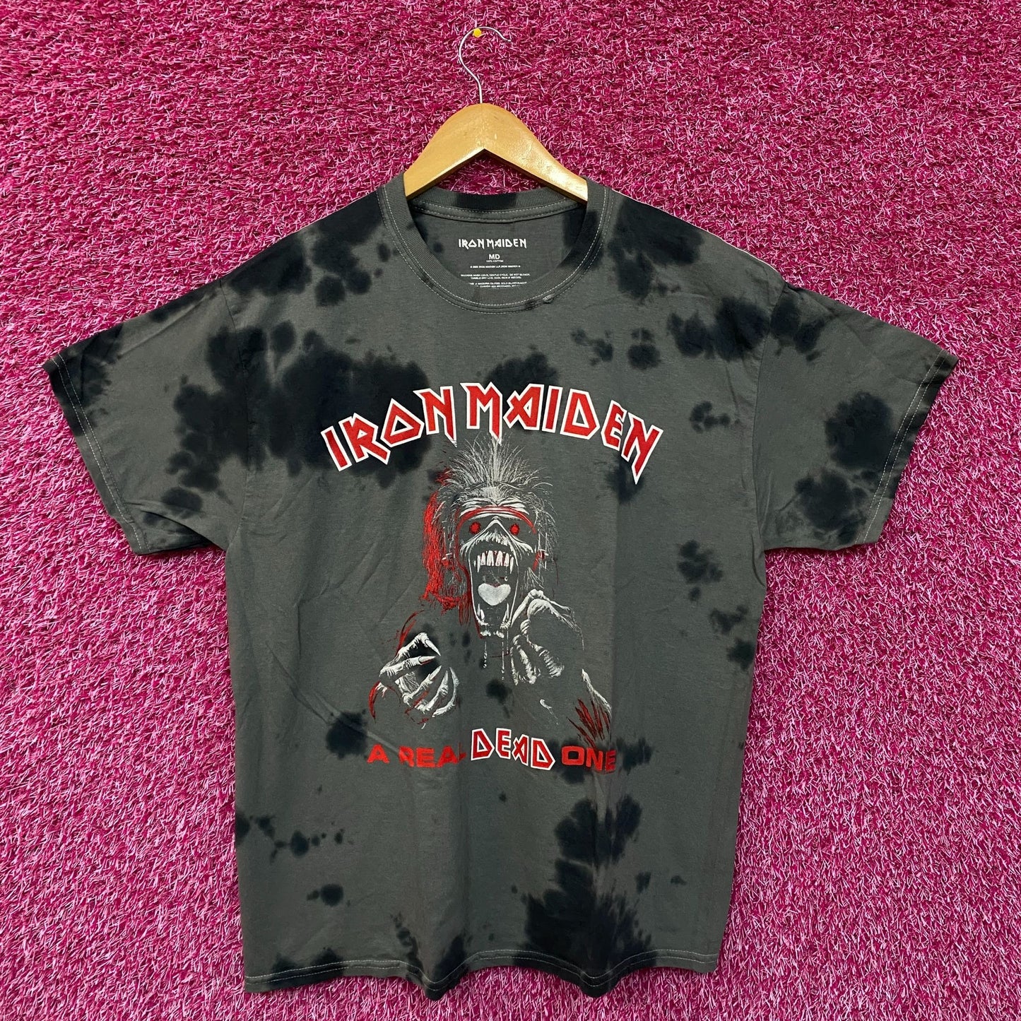 Iron Maiden a Real Dead One Gray Tie Dye Tshirt Size Medium