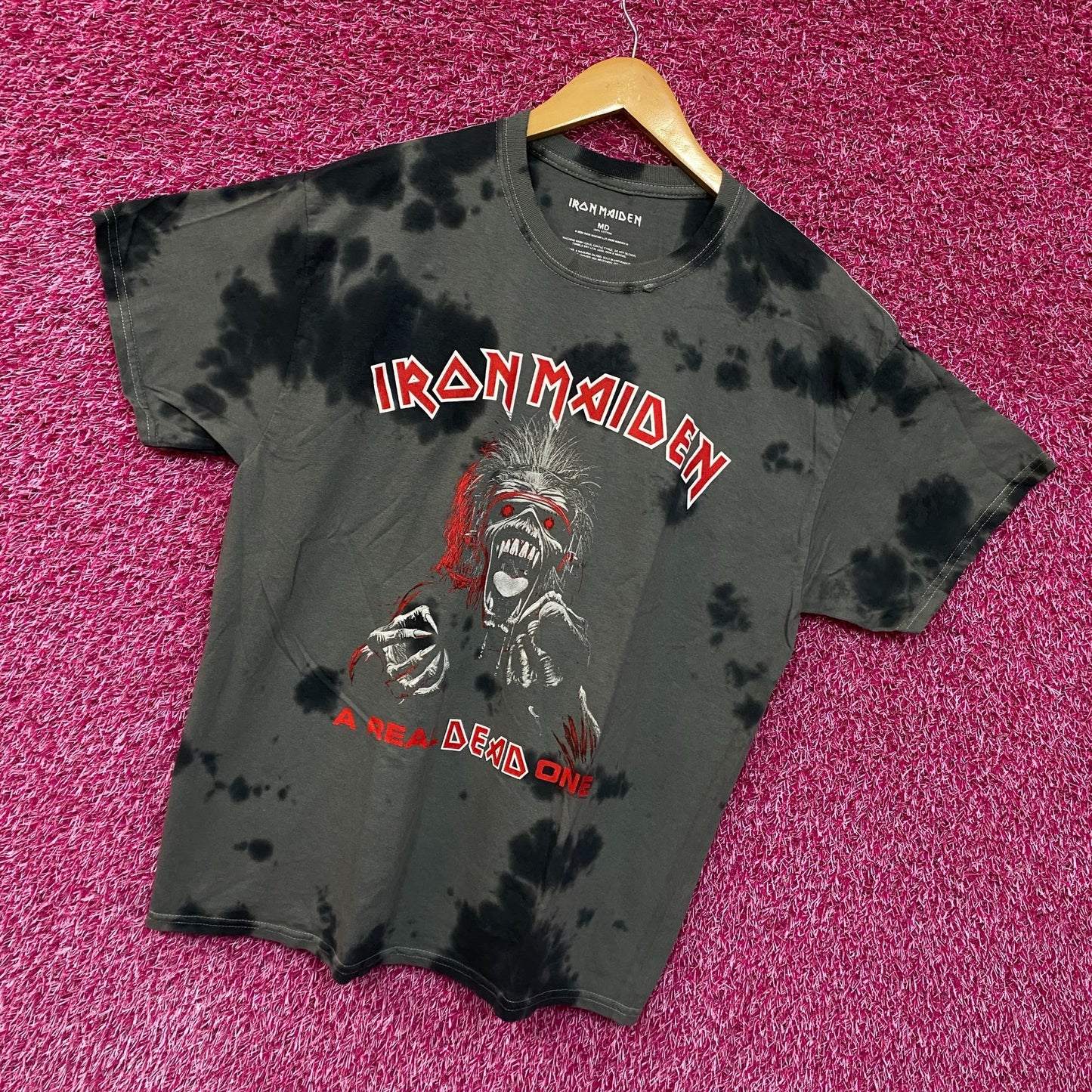 Iron Maiden a Real Dead One Gray Tie Dye Tshirt Size Medium