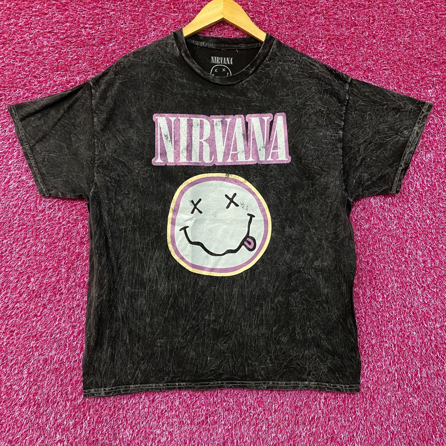 Nirvana Dead Smiley Face Logo Mineral Wash T-Shirt 1X