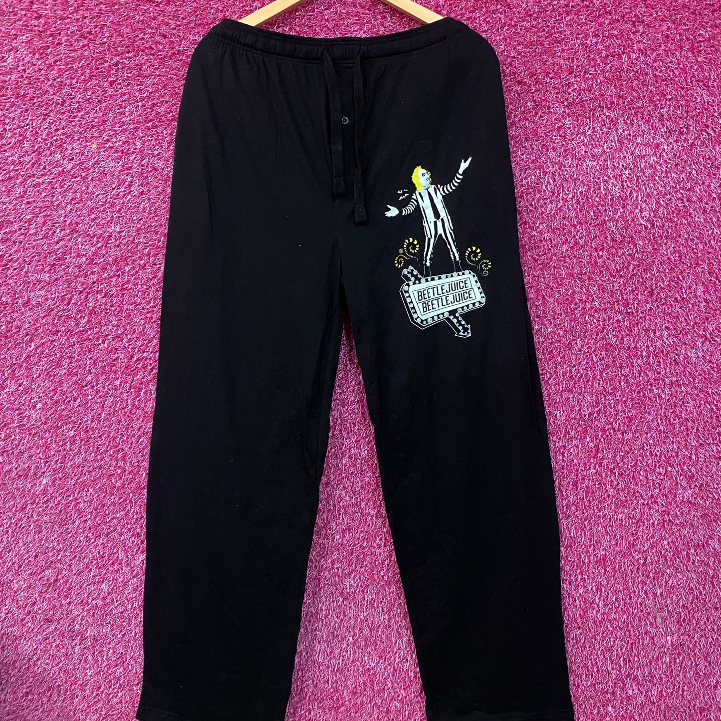 Beetlejuice Classic Horror Movie Logo Men's Black Sleep Pajama Pants Large