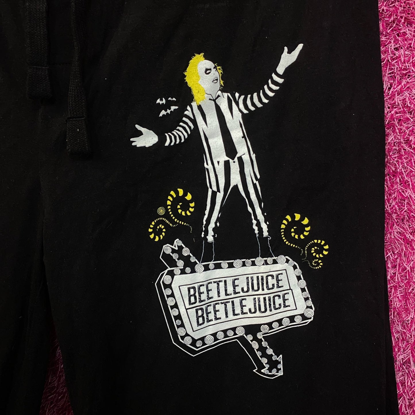 Beetlejuice Classic Horror Movie Logo Men's Black Sleep Pajama Pants Large
