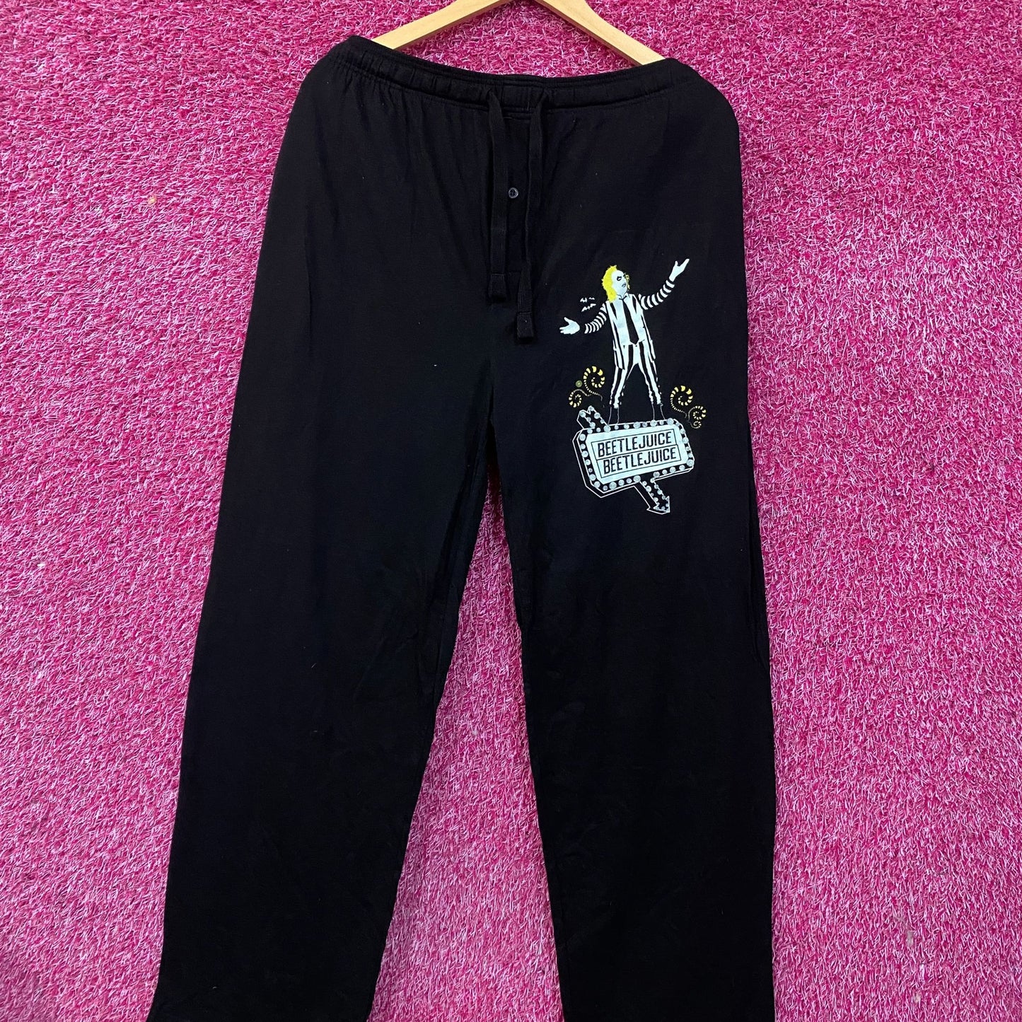 Beetlejuice Classic Horror Movie Logo Men's Black Sleep Pajama Pants Large