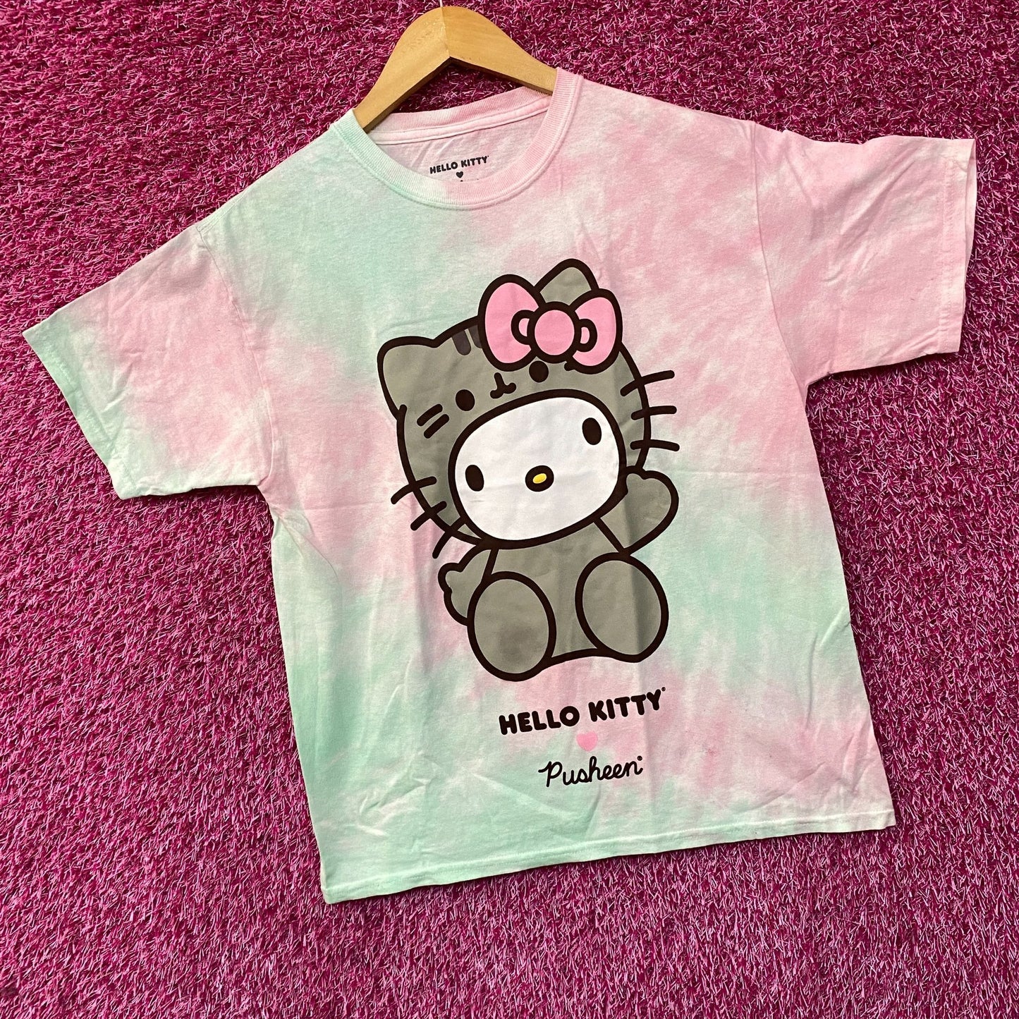 Hello Kitty Pusheen Tie Dye Pastel T-Shirt Extra Small