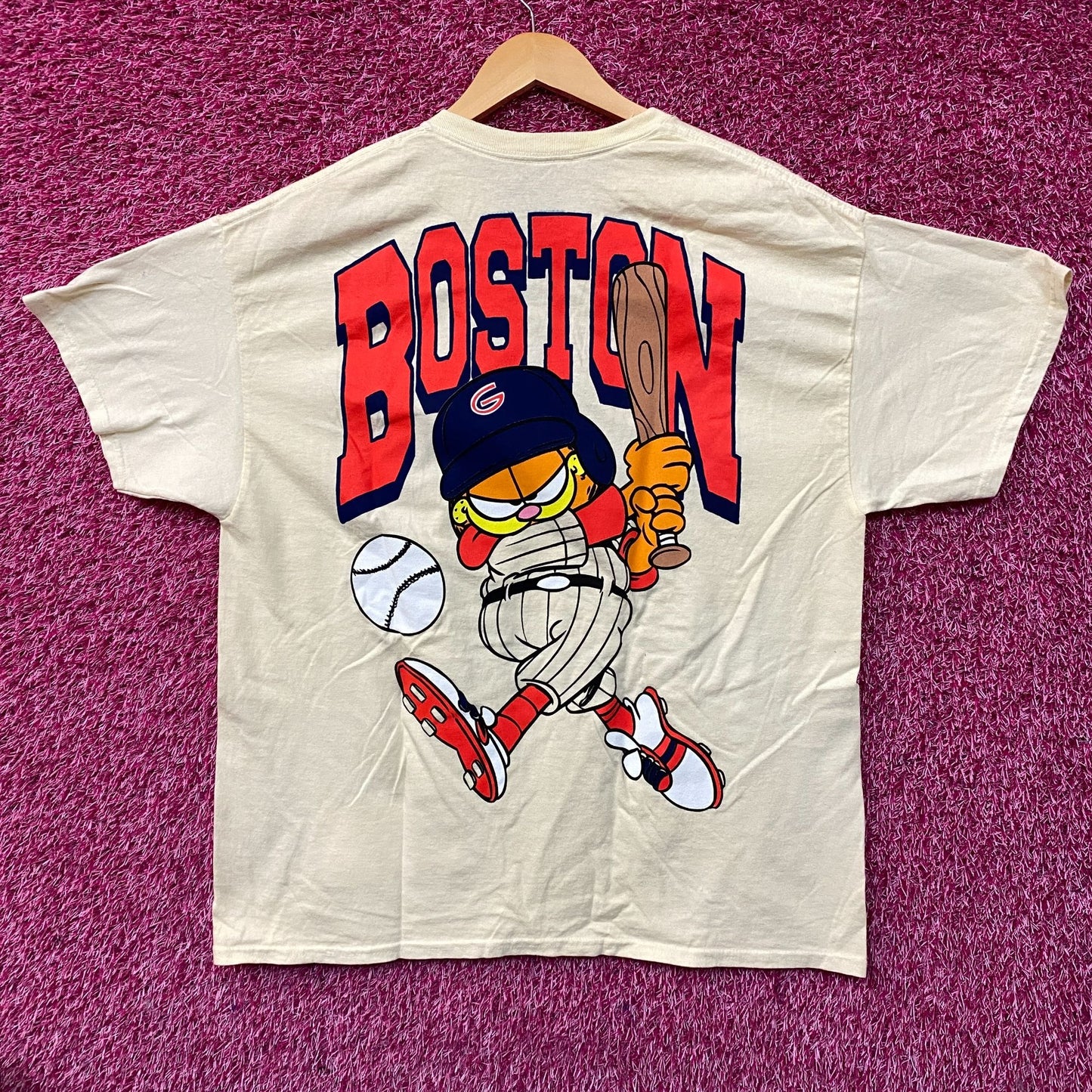Garfield Boston Baseball Cartoon Graphic Design T-Shirt XL