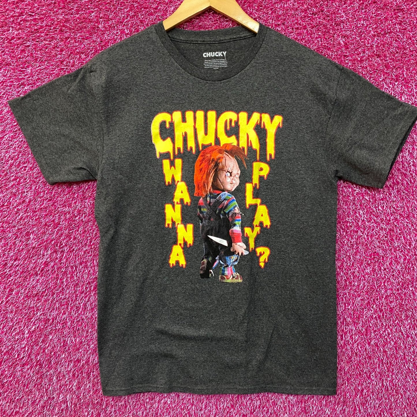 Chucky Wanna Play Graphic Design Gray T-Shirt Medium