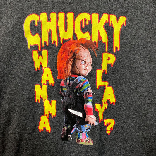 Chucky Wanna Play Graphic Design Gray T-Shirt Medium