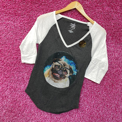 Pug in space baseball tee size medium