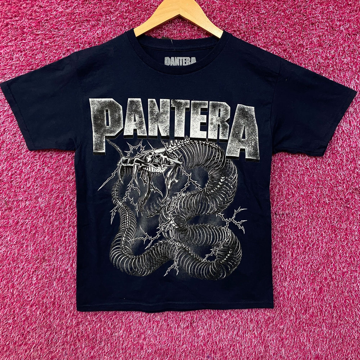 Pantera Dark Navy Blue Electrified Snake Skeleton T-Shirt XS