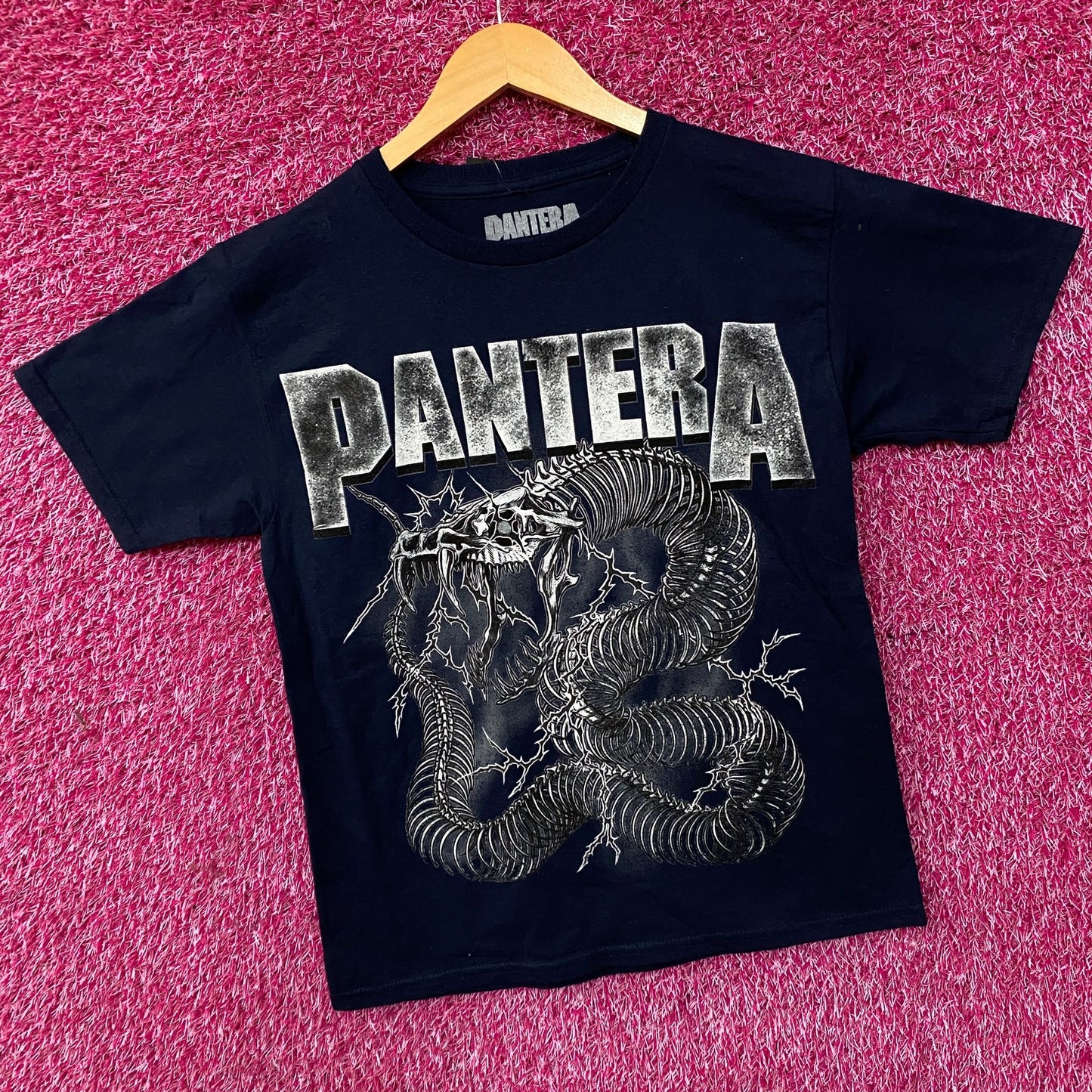 Pantera Dark Navy Blue Electrified Snake Skeleton T-Shirt XS