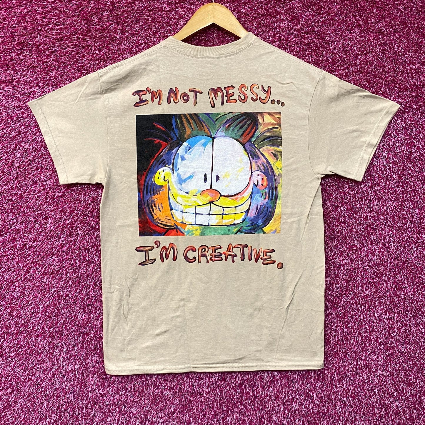 Garfield I'm Not Messy Im Creative Cartoon Beige T-Shirt Medium