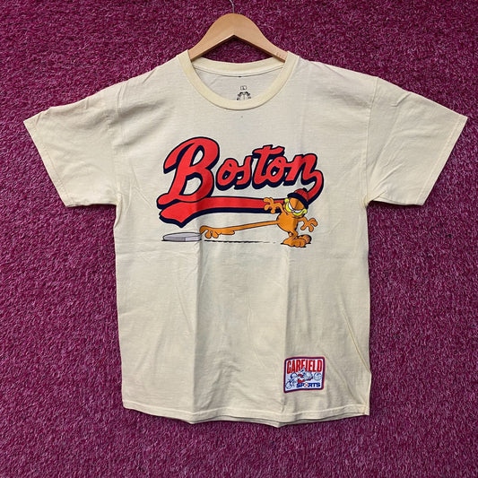 Garfield Boston Baseball Cartoon Graphic Design T-Shirt Large