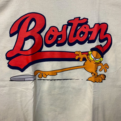 Garfield Boston Baseball Cartoon Graphic Design T-Shirt Large