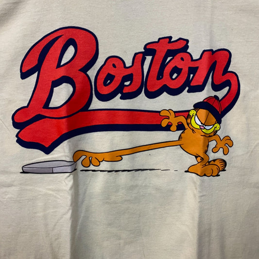 Garfield Boston Baseball Cartoon Graphic Design T-Shirt Large