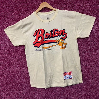 Garfield Boston Baseball Cartoon Graphic Design T-Shirt Large