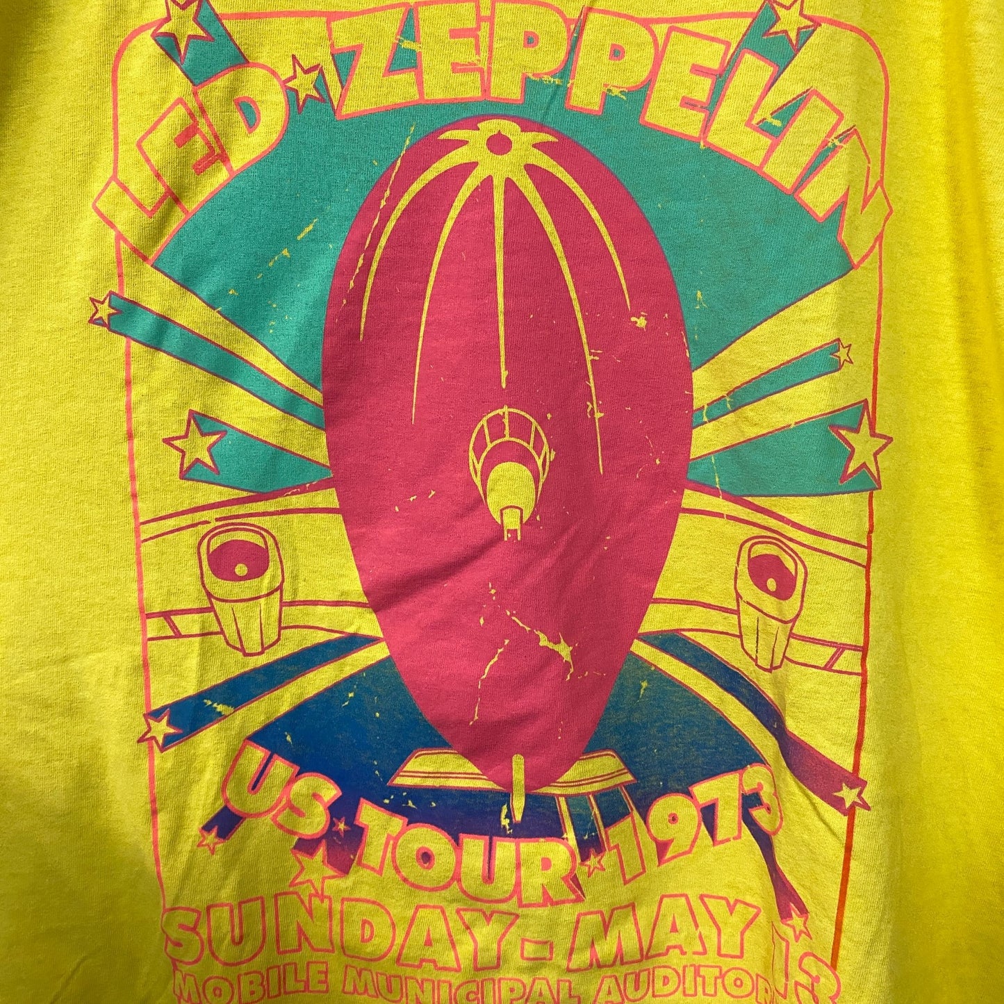 Led Zeppelin US Tour 1973 Rock Band Yellow T-Shirt XL