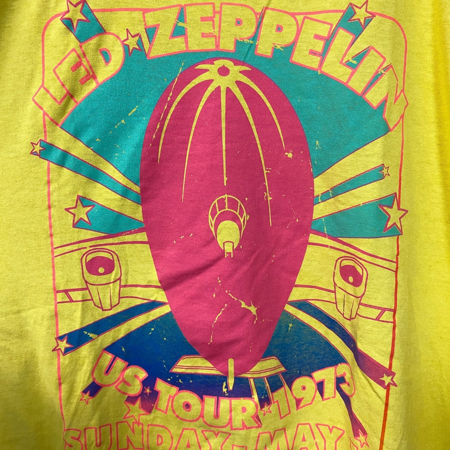 Led Zeppelin US Tour 1973 Rock Band Yellow T-Shirt XL