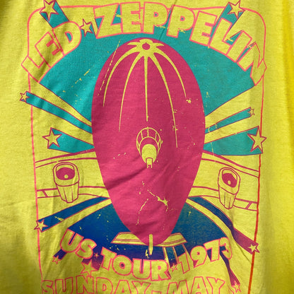 Led Zeppelin US Tour 1973 Rock Band Yellow T-Shirt XL