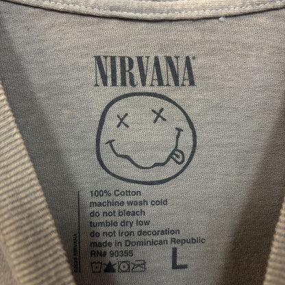 Nirvana Nevermind Smiley Face Mineral Wash Logo Tshirt size Large