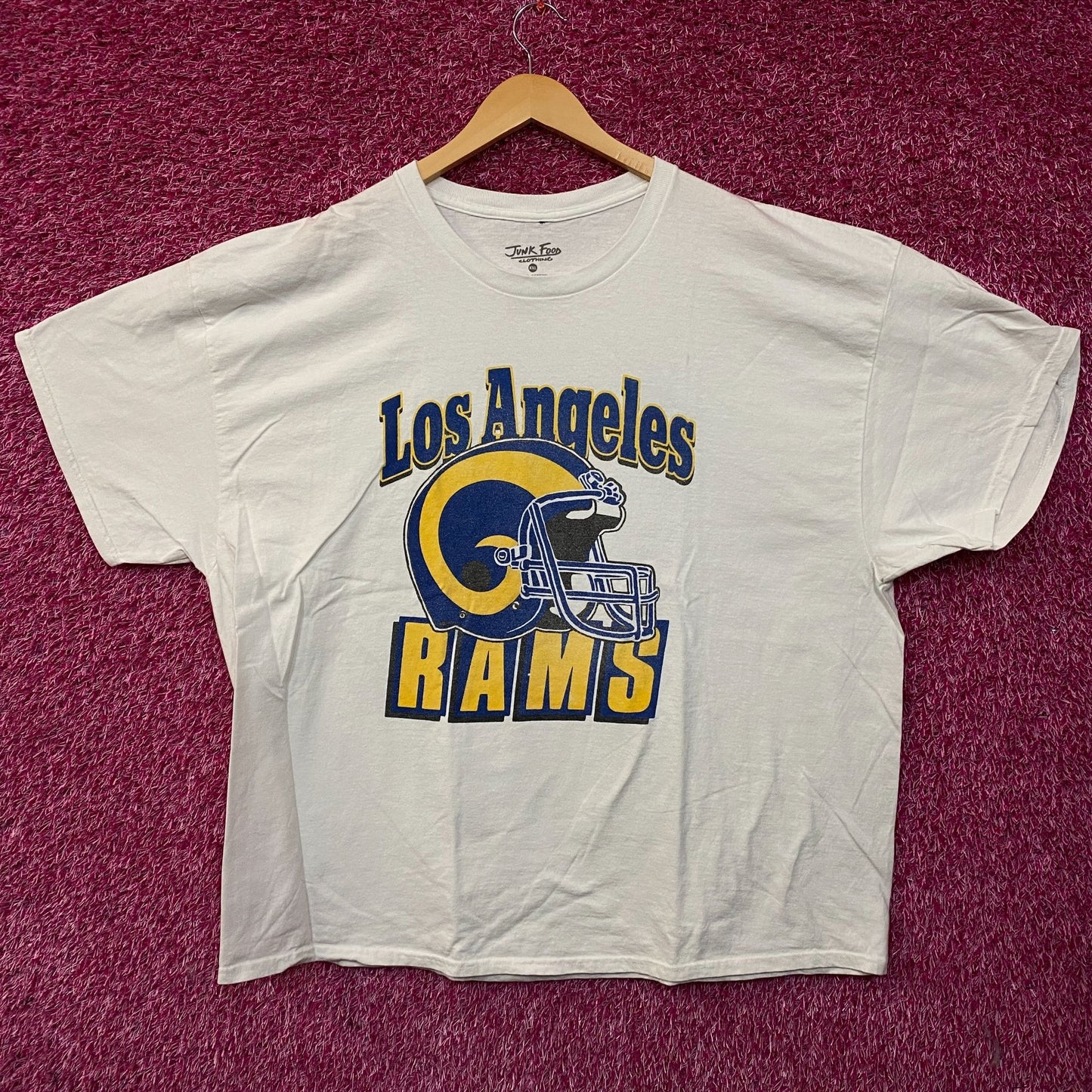 Junk Food Clothing NFL Los Angeles Rams Throwback Helmet Retro Style T-Shirt 2XL
