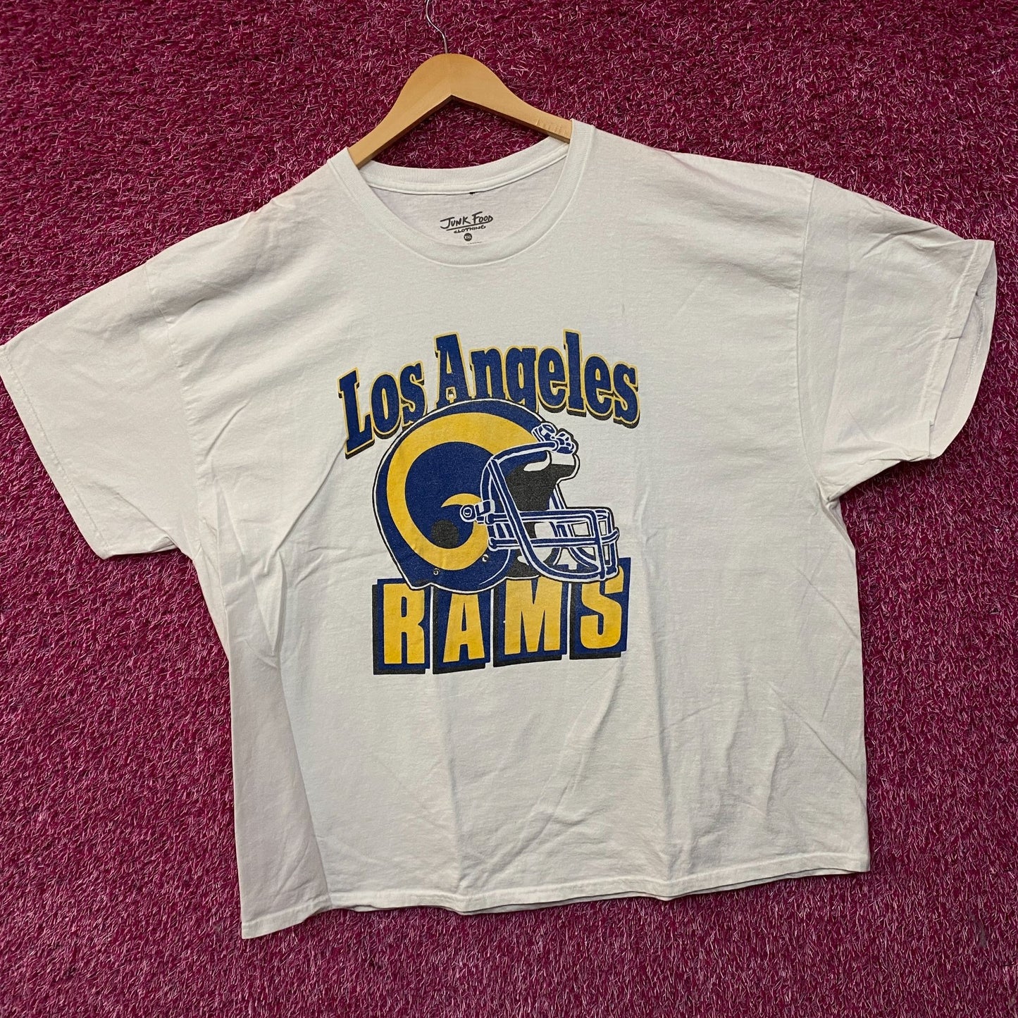 Junk Food Clothing NFL Los Angeles Rams Throwback Helmet Retro Style T-Shirt 2XL