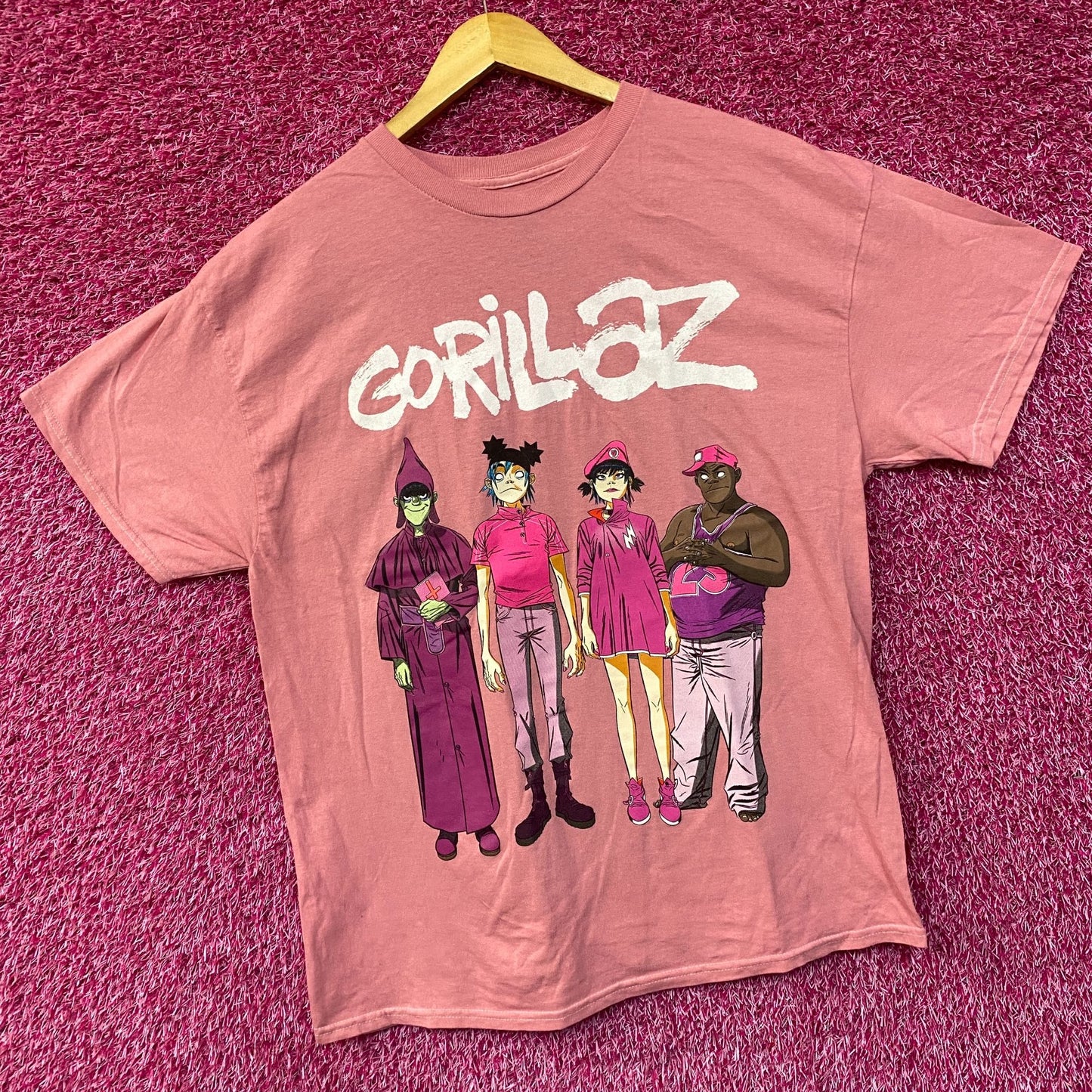 Gorillaz Cracker Island Standing Group Pink T-Shirt Large