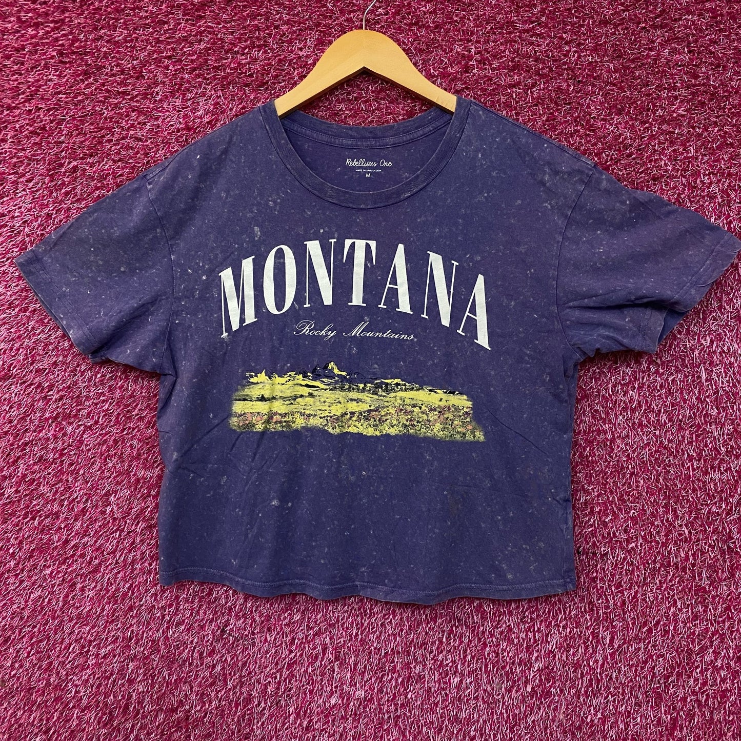 Rebellious One Montana Rocky Mountains Graphic Crop T-shirt Medium
