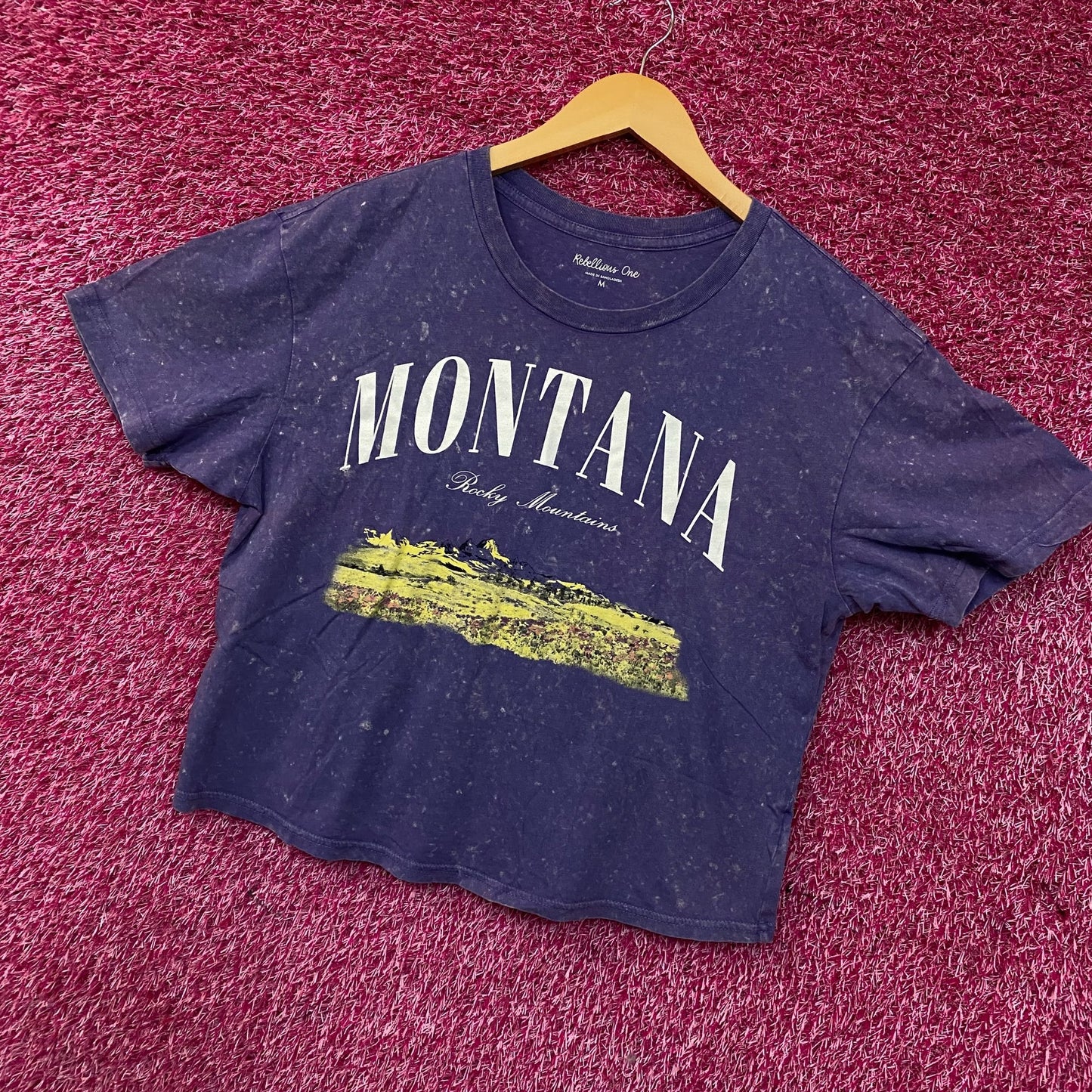 Rebellious One Montana Rocky Mountains Graphic Crop T-shirt Medium