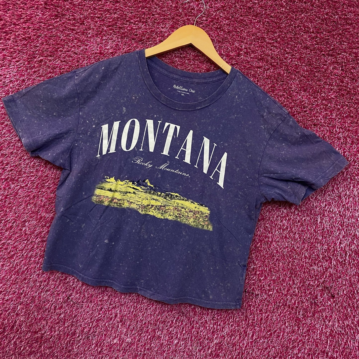 Rebellious One Montana Rocky Mountains Graphic Crop T-shirt Medium